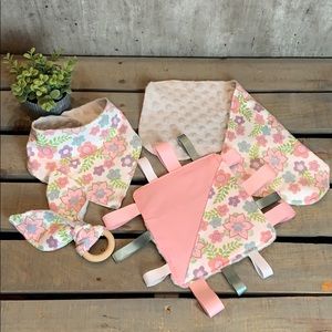 Gift set~blanket, burp cloth, bib & Teether